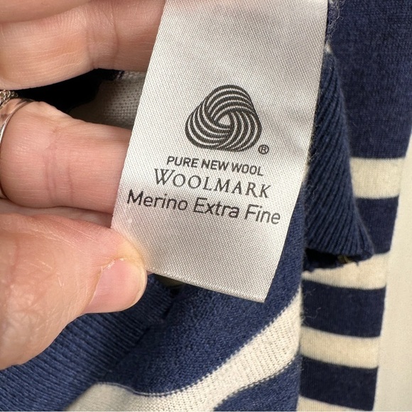 Lacoste Navy Stripe Merino Wool Zip Up Cardigan 42 US L - Picture 8 of 9